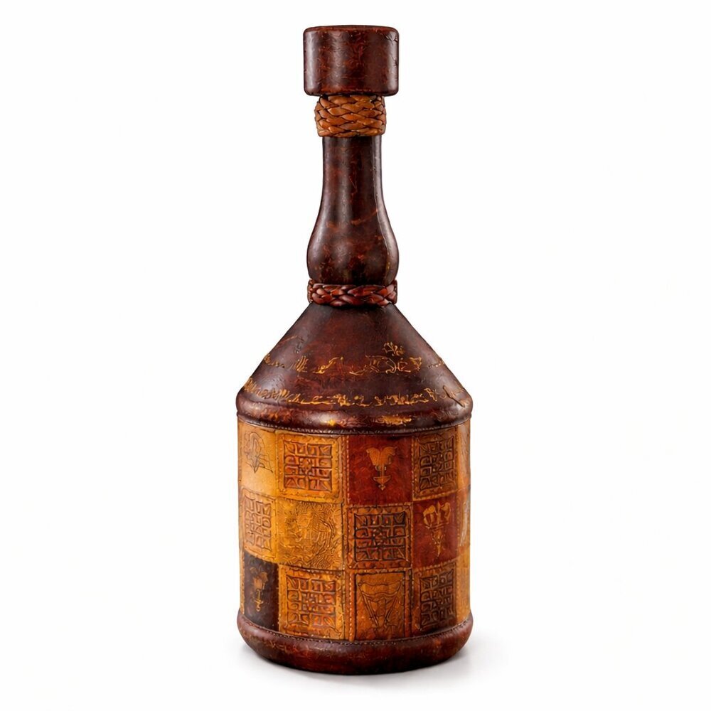 VTG Italian Leather Wrapped Decanter Bottle-  Made in Italy Barware 1970's